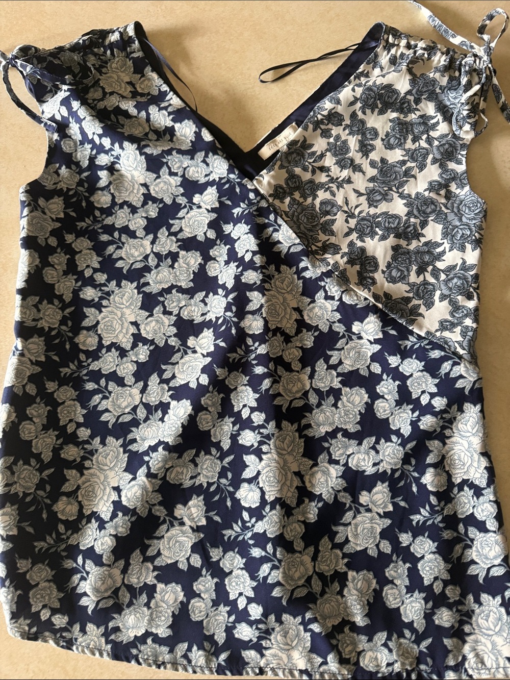 Skies Are Blue Navy and White Floral Wrap Tank Top
